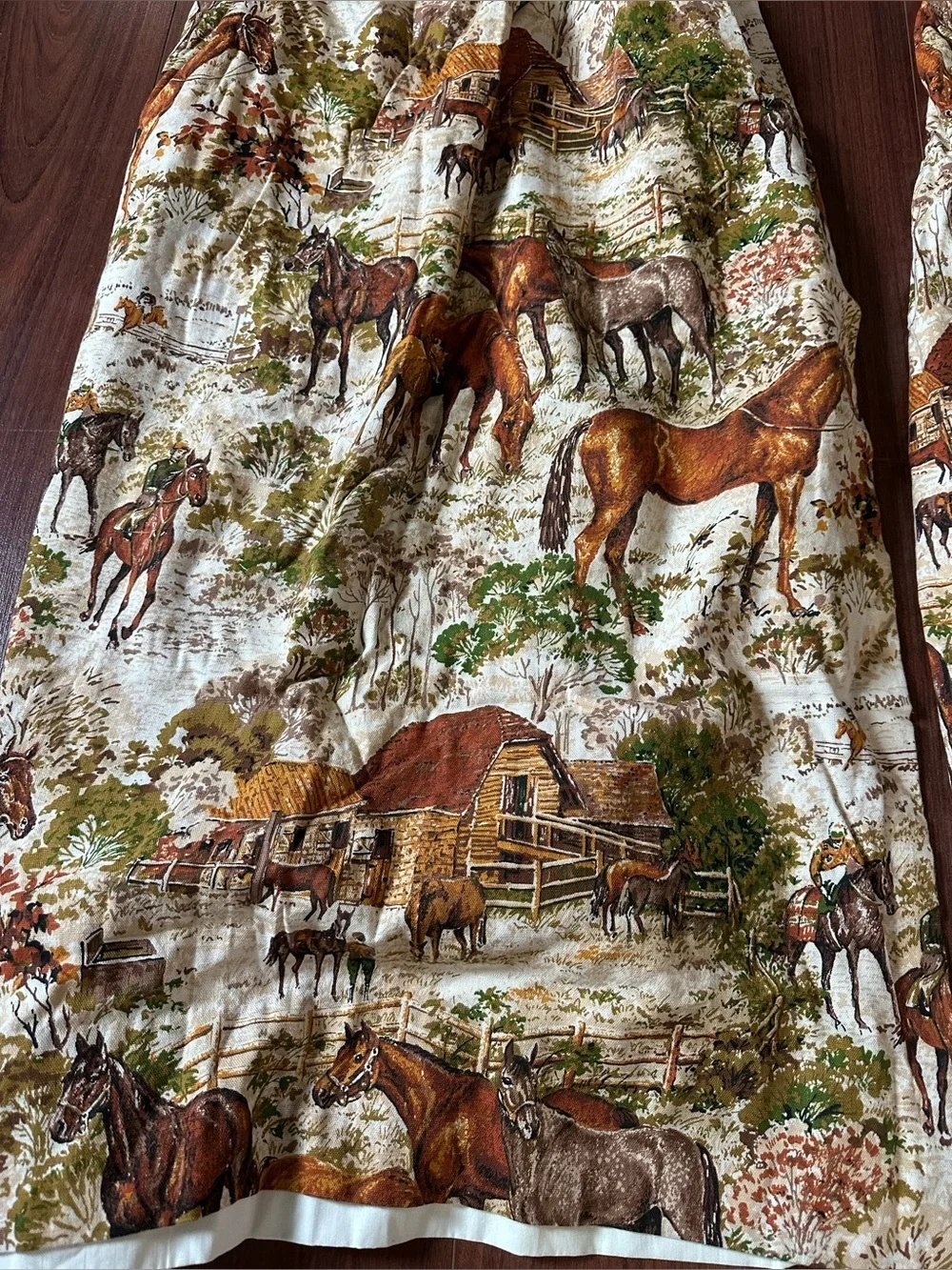Vintage Pinch Pleat 70s Curtains Riverdale Ranch Riders Equestrian 23x48 Pair